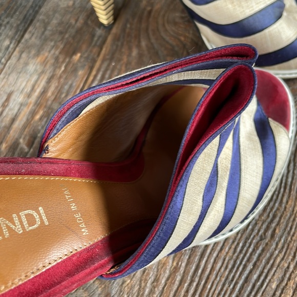 Fendi striped canvas and red suede heeled sandal Size 40 w/COA - Picture 11 of 11